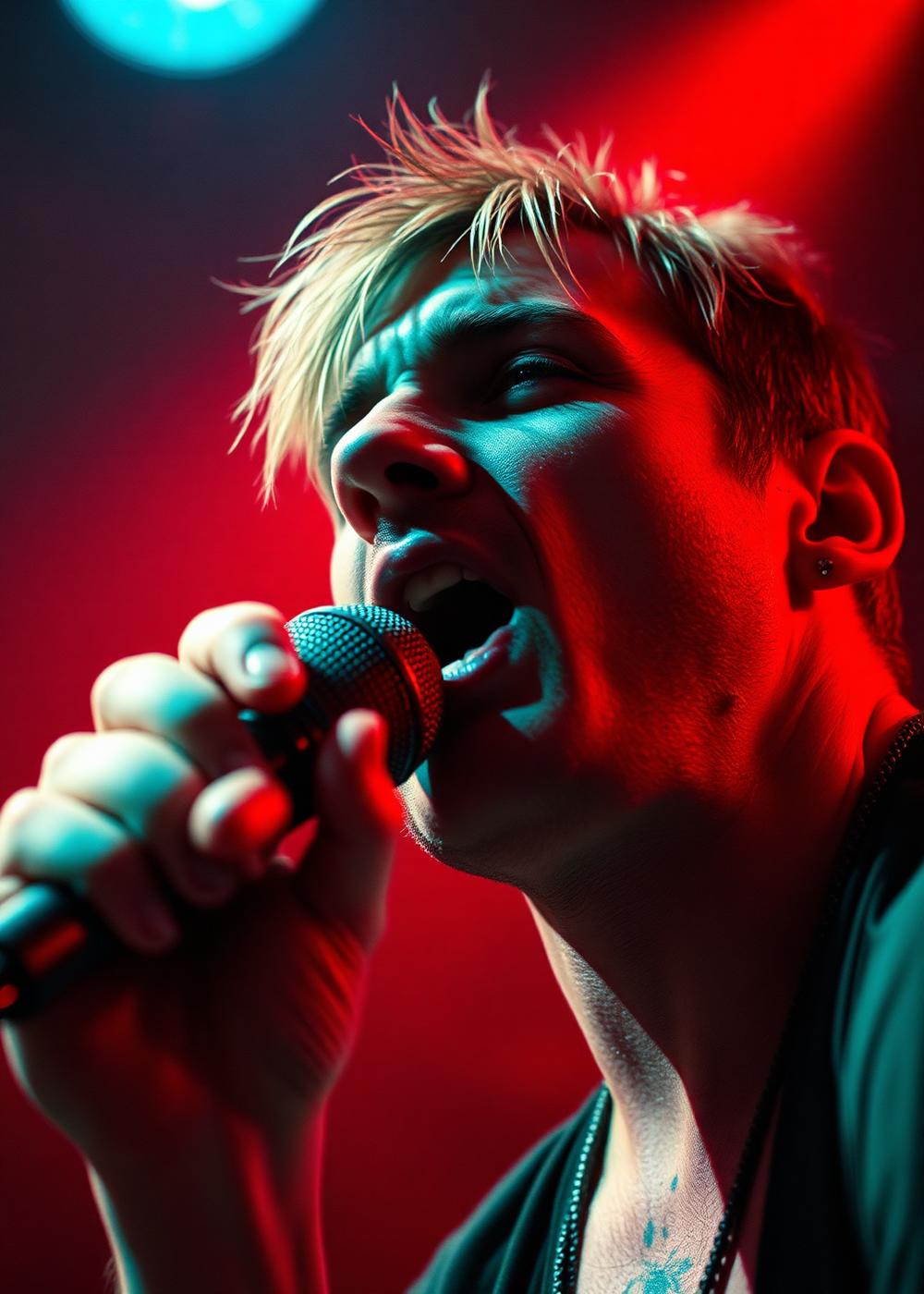 Lead vocalist under red stage light